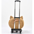 Luxury Dog Pet Travel Carrier Bag Case Rattan Wicker On Wheels Stroller Trolley Cat Travel Carrier Suitcase